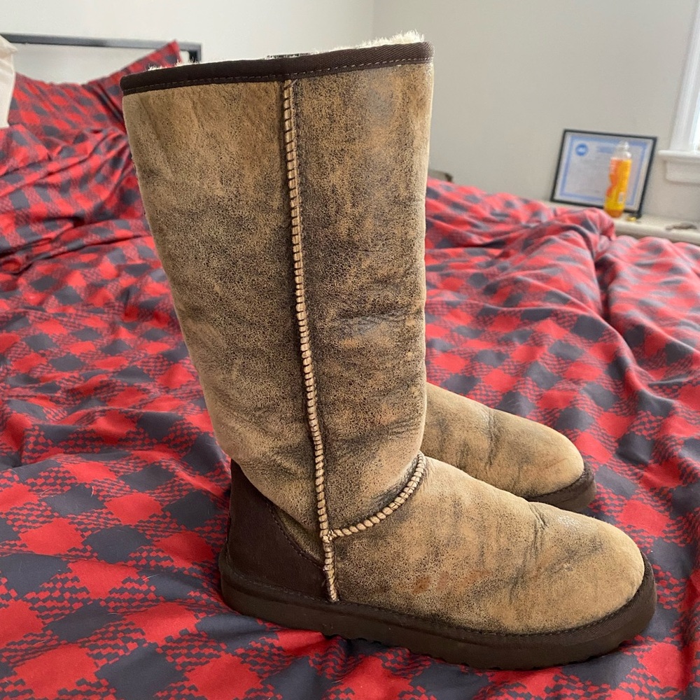 UGG Brown and Tan tall Bomber Boots